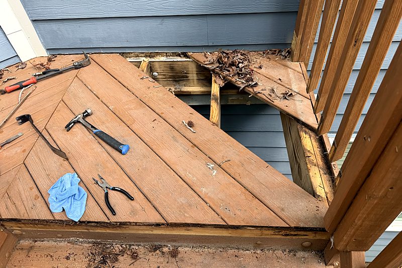 Before: Rotten landing boards opened up, Fort Mill, SC