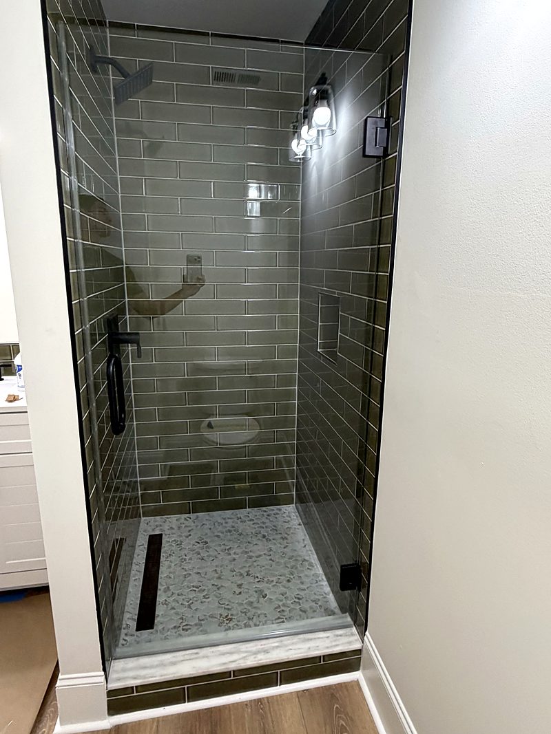 After: Frameless glass door and panel installed, Fort Mill, SC