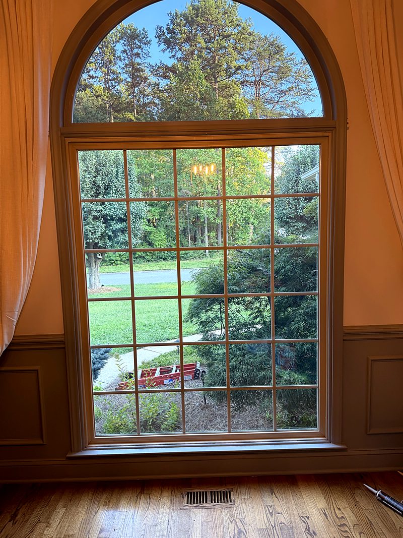 Inside: New arched grid window from inside the room, Mount Holly, NC